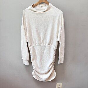 NEW Anthropologie Daily Practice Light Sand Ruched‎ Long Sleeve Dress MP Petite